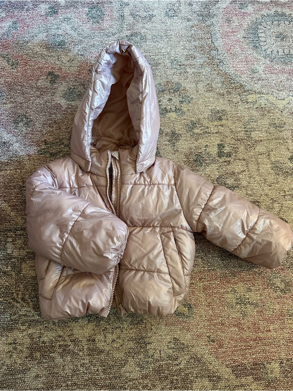 H&M Toddler Girls Hooded Puffer Zip Up Jacket - Dusty Rose (2T)
